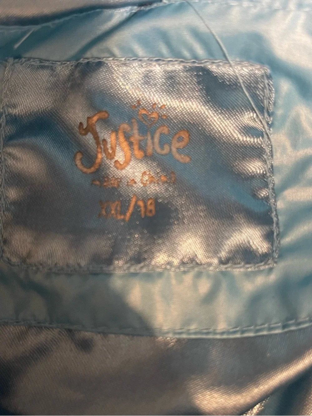 Justice Girls' Light Blue Puffer Jacket with Faux Fur Trim